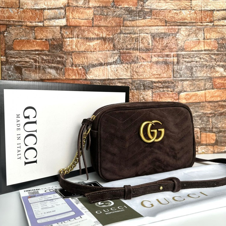 GUCCİ MARMONT MESSENGER SÜET ACİ KAHVE